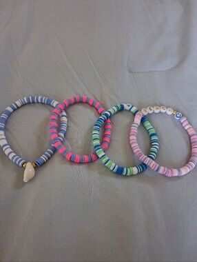 4 Pc New Heishi Beaded Beachy Themed Bracelets Set